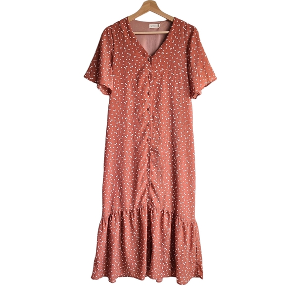 Roolee Dresses & Skirts - ROOLEE Burnt Orange Polka Dot Drop Wait Dress